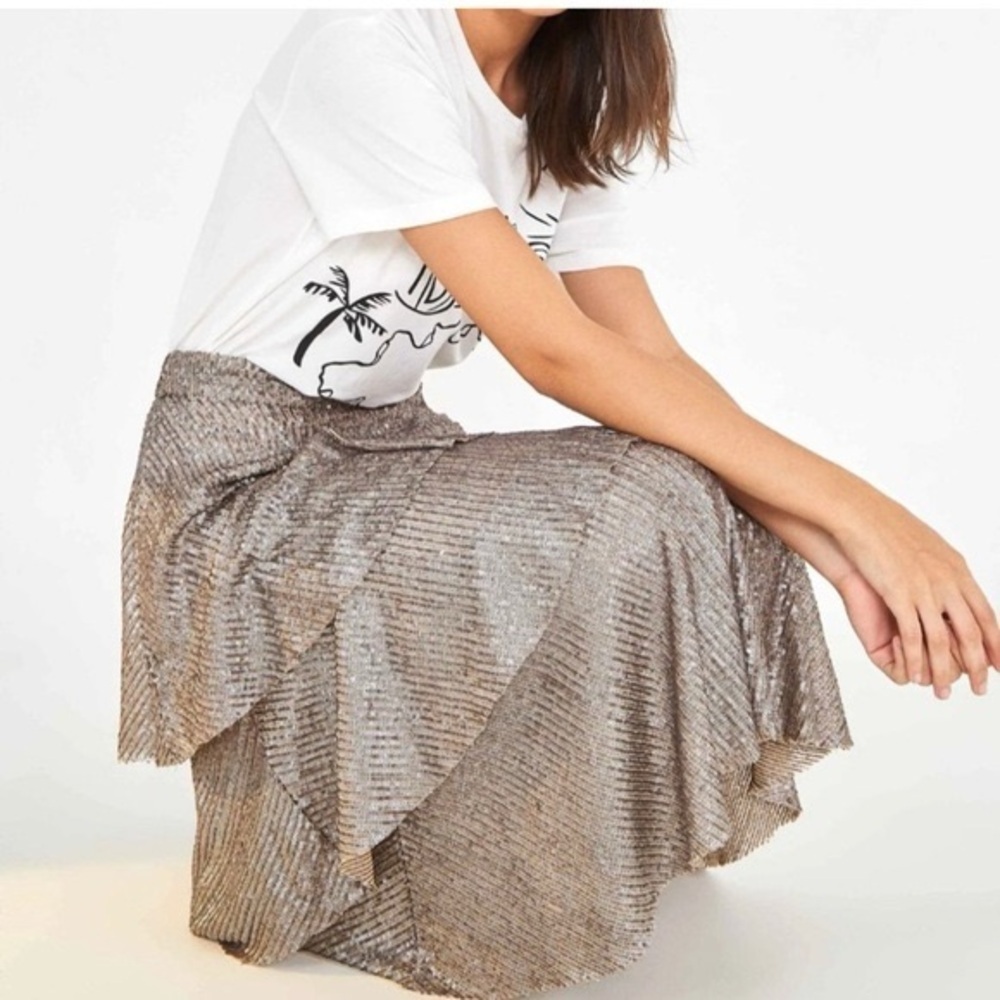 Farm Rio Sequin Embellishments Midi Length Skirt